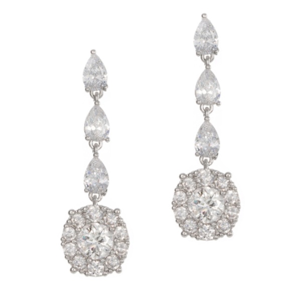 Three Teardrop Cut CZ Linear Drop | White Gold - Picture 1 of 5